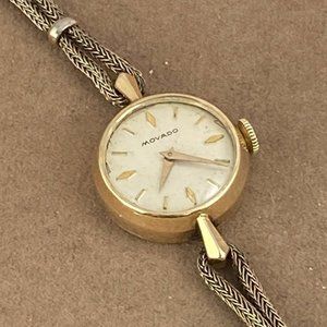 Vintage Movado Watch late 1940's Hand Wind Solid 14 Karat Gold Case